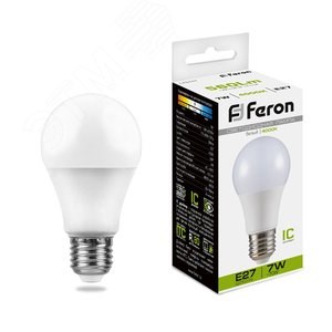 25445 LB-91 A LED 7Вт E27 4000К 560Лм груша 220В (замена 60Вт) Лампа светодиодная (уп.10/100шт.) FERON (Китай) 25445 - фото 634293