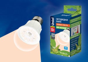 LED-A60-10W/SPFR/E27/CL Лампа светодиодная для растений. (уп.50шт.) UNIEL LED-A60-10W/SPFR/E27/CL - фото 634379