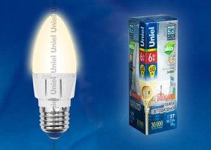 LED-C37-6W/WW/E27/FR/DIM Palazzo Лампа светодиодная диммир., теплый белый свет (уп.10шт.) UNIEL LED-C37-6W/WW/E27/FR/DIM - фото 634669