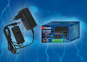 UET-VPA-036A20 Блок питания для светодиодов с вилкой, 36Вт, 12В, IP20 (уп.100шт.) UNIEL UET-VPA-036A20 - фото 635129