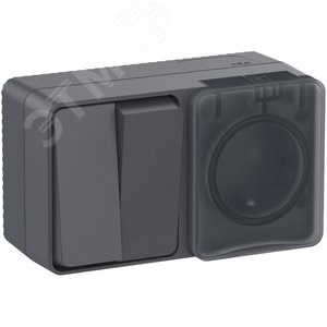 ATN544074 AtlasDesign Profi54 О/У БЛОК: розетка с заземлением со шторками 16А 250B, выключатель двухклавишный IP54 10А, антрацит Schneider Electric ATN544074 - фото 635248