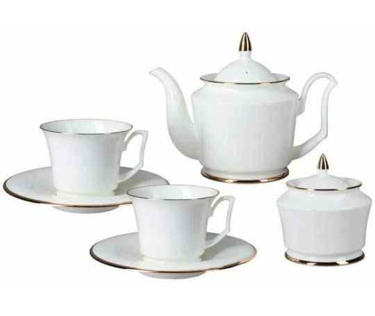 81.23999.00.1Сервиз чайный форма Юлия рисунок Золотая лента, 6 персон 14 предметов, АО "Императорский фарфоровый завод" 81.23999.00.1 - фото 635807