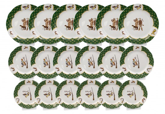 Набор тарелок Охота Вырезной край зеленый, 18 шт, Дулево 719972 - фото 635836