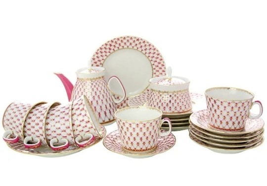 81.24872.00.1 Сервиз чайный форма Молодежная рисунок Сетка блюз, 6/20 предметов, АО "Императорский фарфоровый завод 81.24872.00.1 - фото 635867