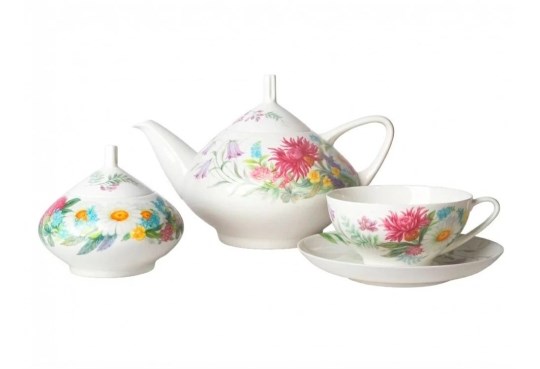 81.23109.00.1 Сервиз чайный форма Купольная, рисунок Полевые цветы, 6/14 предметов, АО "Императорский фарфоровый завод" 81.23109.00.1 - фото 635896