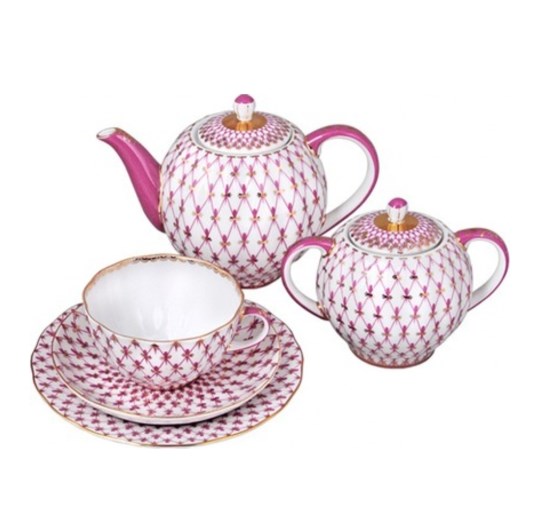 81.24815.00.1 Сервиз чайный форма Тюльпан рисунок Сетка-Блюз, 6/20 предметов, АО "Императорский фарфоровый завод 81.24815.00.1 - фото 635919