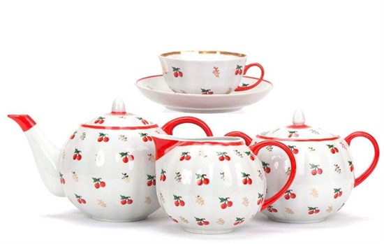 Сервиз чайный Ситцевый, 6/15 предметов, форма Тюльпан, Дулево Сервиз чайный Ситцевый, 6/15 предметов, форма Тюль - фото 635949