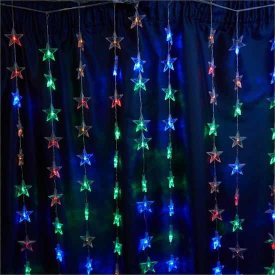 48609 CL25 230V 100 LED 2*1м, мультиколор, IP20, сетевой шнур 3м Гирлянда - занавес Звёздочки FERON (Китай) 48609 - фото 636211