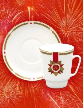 81.34115.00.1 Чашка с блюдцем кофейная ф. Майская рис. 80 лет Победы, ИФЗ 81.34115.00.1 - фото 636228