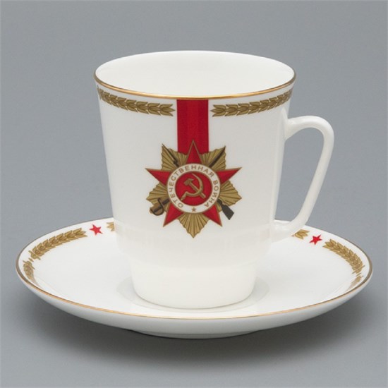81.28487.00.1 Чашка с блюдцем кофейная ф. Майская рис. Память героям. 75 лет Победы, ИФЗ 81.28487.00.1 - фото 636336