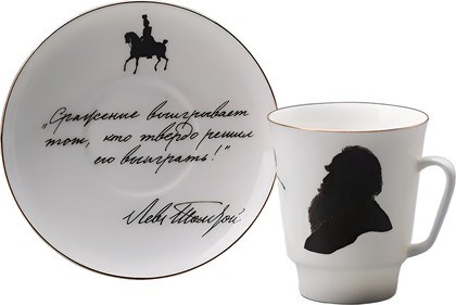 81.31159.00.1 Чашка с блюдцем ИФЗ Майская, Русские писатели Толстой, 165мл, костяной фарфор, ИФЗ 81.31159.00.1 - фото 636368