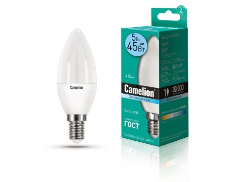 LED5-CW35/845/E14 Светодиодная лампа свеча на ветру 5Вт 220B (уп.10/100шт.) Camelion LED5-CW35/845/E14 - фото 636723