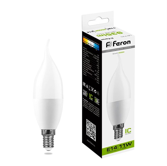 25940 LB-770 С37T LED 11Вт E14 4000К 935лм свеча на ветру 220В (замена 90Вт) Лампа светодиодная (уп.10/100шт.) FERON (Китай) 25940 - фото 637009