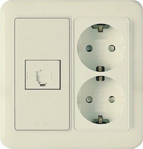 WST 5743 Блок Розетка 2-я земля + розетка телефонная 1-я бежевый (уп.30шт.) PANASONIC SHIN DONG-A