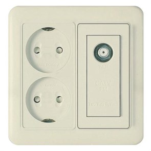 WST 5425 Блок Розетка 2-я без земли + розетка TV оконечная бежевый (уп.30шт.) PANASONIC SHIN DONG-A