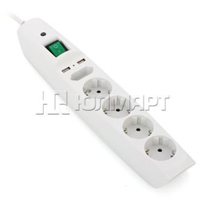 C0043327 SFU-5es-2m-W 5гн+2хUSB ПВС 3х0.75 с выкл. защ. шторки белый Удлинитель с сетевым фильтром ЭРА C0043327