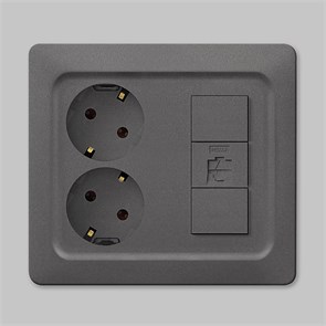 WBW-5749-ANT Bega Розетка 2 гнезда 30° с заземлением + Розетка компьютерная RJ45 Cat. 5e 1 гнездо, антрацит, в сборе Panasonic Shin Dong (Корея) WBW-5749-ANT