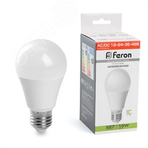 48730 LB-194 (15W) 12-48V E27 4000K A60 Лампа светодиодная (уп.10шт.) FERON (Китай) 48730