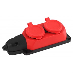 K-2e-RED-IP44 Колодка каучуковая с заземлением 2 гнезда 16A IP44 красная ЭРА Б0044551