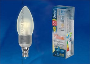 LED-C37P-5W/WW/E14/FR/DIM Лампа светодиодная, "свеча", матовая, теплый белый свет (уп.100шт.) UNIEL LED-C37P-5W/WW/E14/FR/DIM