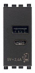 19292 Arke Зарядное устройство с разъемом USB 5V 1,5A, 1модуль, серое Vimar (Италия) 19292