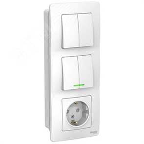 BLNBS102211 Blanca С/У Блок: Розетка с/з и шторками 16А, 250В + выключатель 2кл.с подсветкой + выключатель 2кл., белый (уп.3шт.) Systeme Electric BLNBS102211