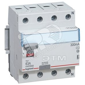 403042 ВДТ(УЗО) ТX³-ID 4П 230В~ 25А тип AC 300 мА  4 модуля LEGRAND 403042