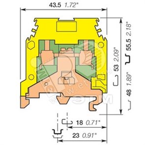 1SNA165113R1600 Клемма на DIN-рейку M4/6.P винт 4мм² желто-зеленая "земля" (уп.50шт.) ABB 1SNA165113R1600