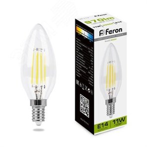 38008 Filament LB-713 B LED 11Вт E14 4000К 950Лм свеча 220В (замена 100Вт) Лампа светодиодная (уп.10/100шт.) FERON (Китай) 38008