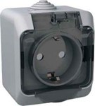 PA 16-044C ЭТЮД Розетка 1 гнездо с заземлением, шторками и крышкой IP44, серая (уп.12шт.) Systeme Electric (Россия) PA16-044C