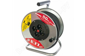 44150 К4-Е-50 КГ 3x1.5 50м, 16А, 4 встр. розетки с з/к Удлинитель силовой на металл. катушке LUX 44150