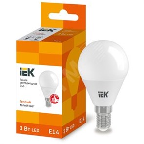 LLE-G45-3-230-30-E14 P LED 3Вт E14 3000К 270Лм шарик 220В (замена 25Вт) Лампа светодиодная (уп.10шт.) IEK® LLE-G45-3-230-30-E14