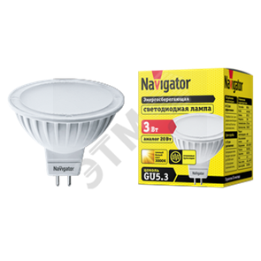94255 NLL-MR16-3-230-3K-GU5.3 MR16 LED 3Вт GU5.3 3000К 225Лм спот 220В (замена 25Вт) Лампа светодиодная (уп.10шт.) Navigator Group© (Китай) 94255