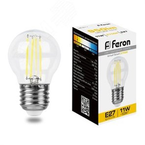 38015 LB-511 Filament P LED 11Вт E14 2700К 970Лм шарик 220В (замена 100Вт) Лампа светодиодная (уп.10/100шт.) FERON (Китай) 38015