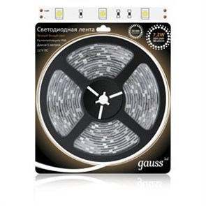 311000107 Gauss LED 5050/30-SMD 7.2W 12V DC Лента св/д IP66 теплый белый цвет (уп.5м.) 311000107