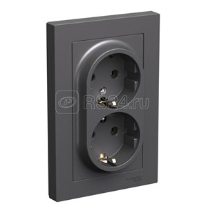 ATN001424 AtlasDesign Розетка двойная с заземлением, базальт, в сборе (уп.6шт.) Systeme Electric (Россия) ATN001424