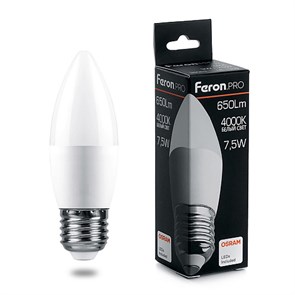 38057 PRO LB-1307 B LED 7,5Вт E27 4000К 650Лм свеча 220В (замена 60Вт) Лампа светодиодная (уп.10/100шт.) FERON (Китай) 38057