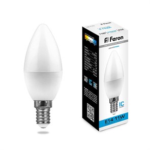  25943 LB-770, C37 (свеча), 11W 230V E14 6400К (дневной) Лампа светодиодная FERON 25943