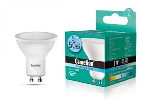 LED5-GU10/845/GU10 Светодиодная лампа 5Вт 220В (уп.10/100шт.) Camelion LED5-GU10/845/GU10