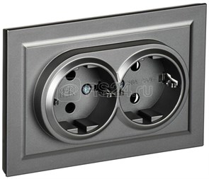 BR-R21-16-K46-F BRITE РС12-3-БрС Розетка двойная с заземлением, сталь, в сборе (уп.10шт.) IEK® BR-R21-16-K46-F