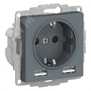 ATN000730 Atlasdesign Механизм розетки 1 гнездо с заземлением с 2 USB A+A, 5В/2,4А, 2х5В/1,2А, грифель Systeme Electric (Россия) ATN000730