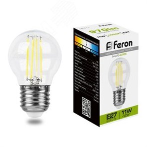 38016 LB-511 (11W) 230V E27 4000K G45 Filament Лампа светодиодная (уп.10/100шт.) FERON (Китай) 38016