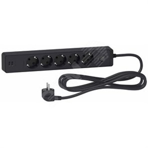ST945U3B UNICA EXTEND удлинитель 5 розеток 2К+З, кабель 3м, 2 USB, ЧЁРНЫЙ Schneider Electric ST945U3B