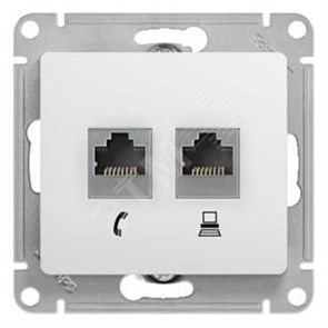 GSL000185 Glossa Розетка телефон/компьютер RJ11+RJ45, 5е, 2 гнезда, белая, механизм (уп.10шт.) Schneider Electric GSL000185