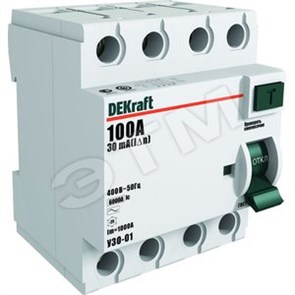 14081DEK/14032DEK УЗО03-4P-063A-030 УЗО 4P 63А 30мА тип AC 6кА (уп.3шт.) DEKraft 14081DEK