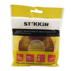39145 INTP5-0812-5 Скотч акриловый двусторонний 0,8х12мм, длина 5м, прозрачный, красная подложка (уп.10шт.) Stekker (Китай) 39145