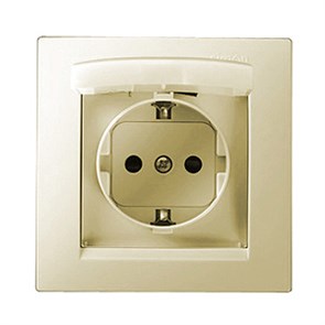 1590450-031 Розетка 1-ая с/з, со шторками, с крышкой, IP44, 16А, 250В, слоновая кость (уп.18шт.) 1590450-031
