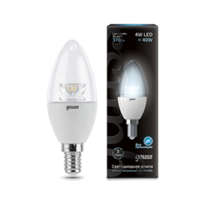 103201204 Gauss LED Candle Crystal Clear E14 4W 4100К Лампа светодиодная "свеча" (уп.10/50шт.) 103201204