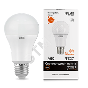 23212 Gauss Elementary LED LED 12W 230V Е27 теплый Лампа светодиодная "груша" (уп.10шт/50шт) 23212