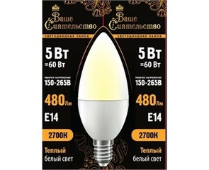 866999 Ваше сиятельство B LED 5Вт E14 2700К 480Лм свеча 220В (замена 60Вт) Лампа светодиодная (уп.10шт.) Zhongshan Forest Technology Co., Ltd. 866999